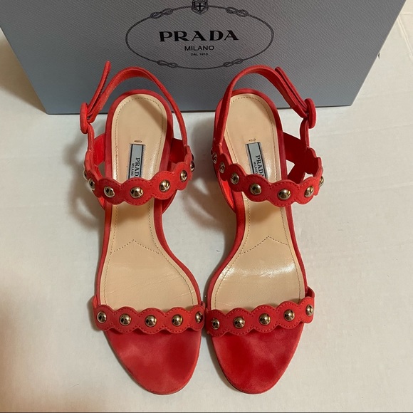 Prada Calzature Donna Suede Sandal, with studded straps , size38-8 - Picture 3 of 10